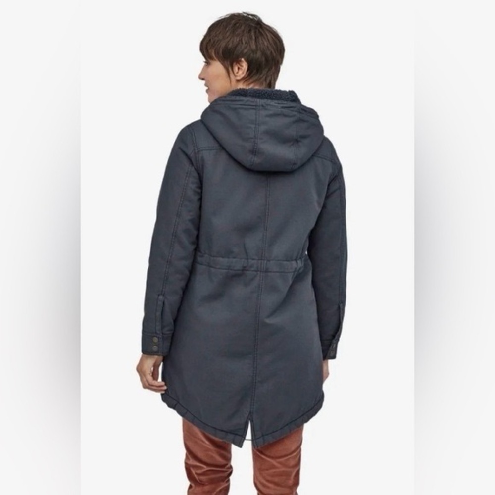 Patagonia Women's Navy Prairie Dawn Hooded Insulated Long Jacket - Picture 7 of 7